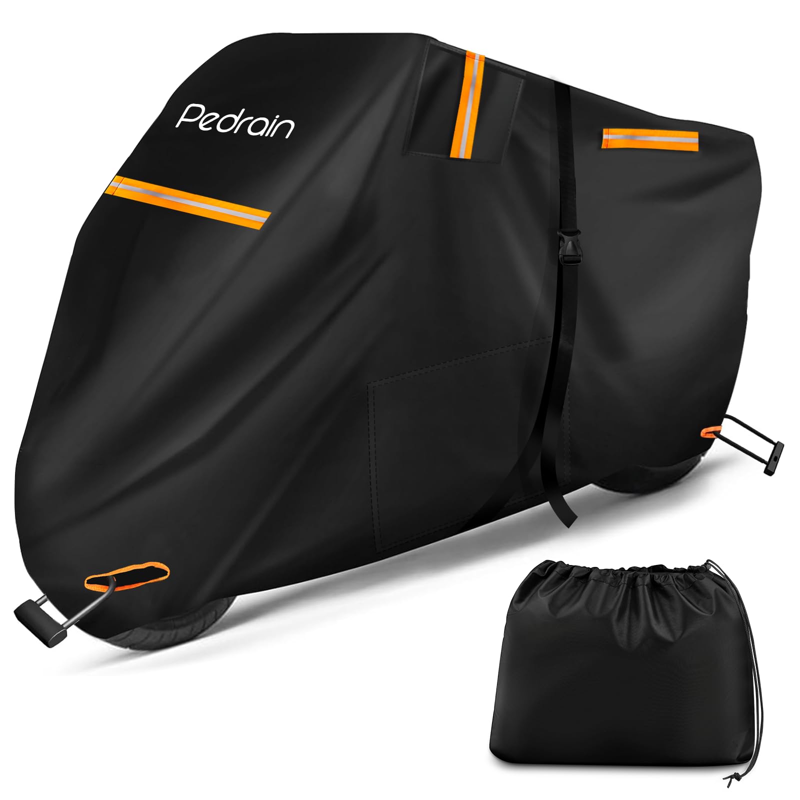 Pedrain バイクカバー2024革新 一体型収納50cc 125cc 250cc 400cc 大型 300D厚手 耐熱 2.5m延長防風ベルト 防水 防雪 破れにくい 紫外線99%カット 色褪せな