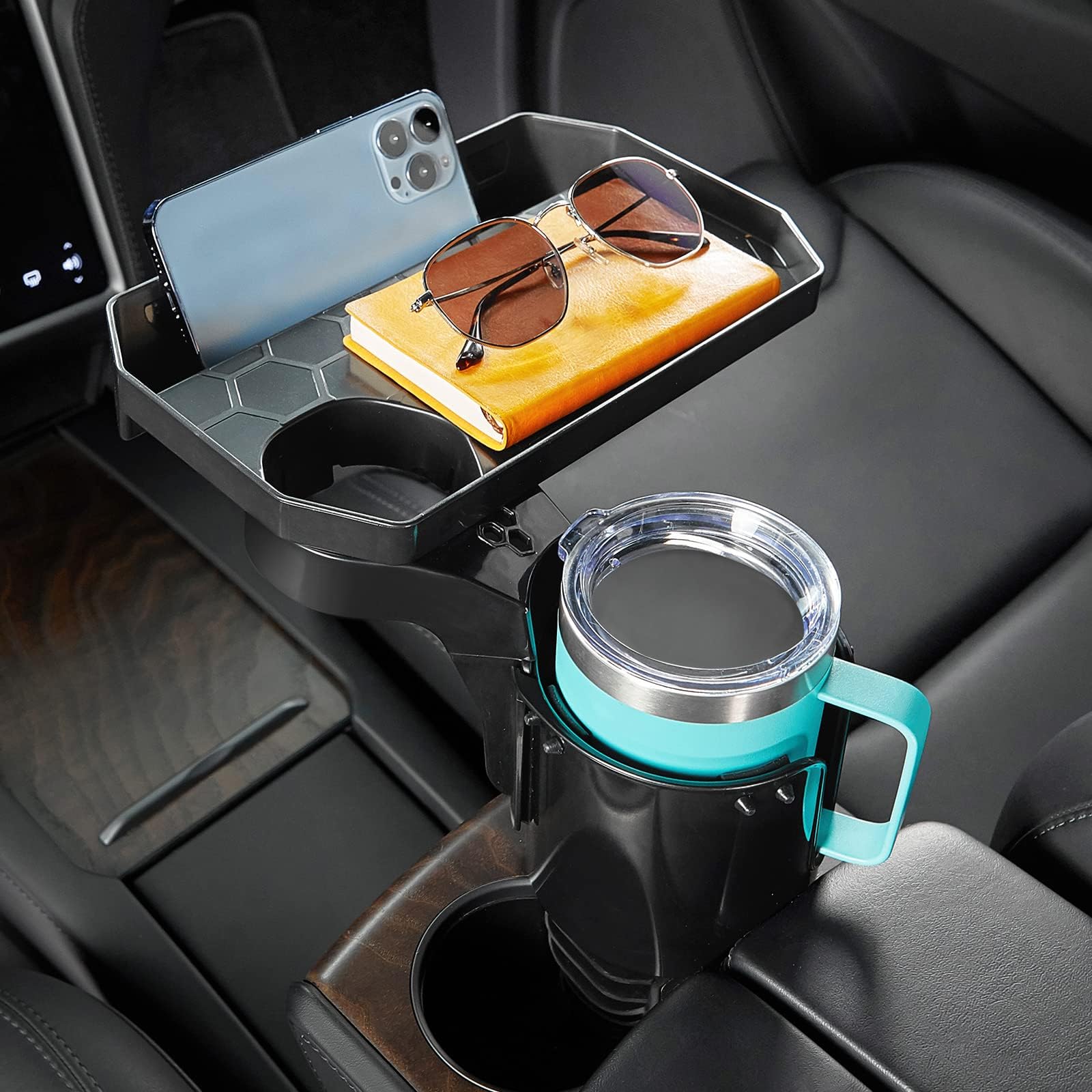 3in1デザインJOYTUTUS 車用ドリンクホルダー トレイ付き カップホルダー用 車載 車 どりんくホルダー カー ボトルホルダー 3in1デザイン 多機能 カップほるだー スマホ入れ 安定感 車