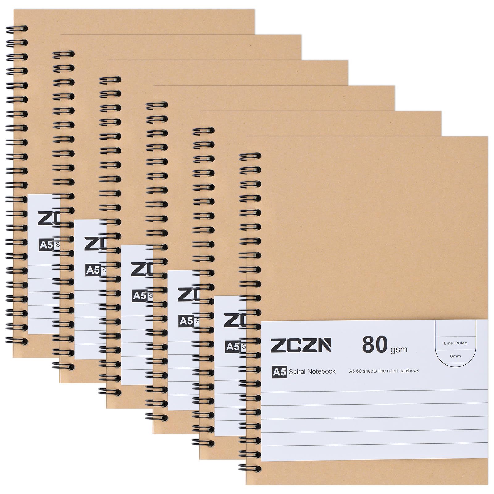 ZCZN ノート A5 リング 60枚 横罫 8mm 6冊セット オフィス 勉強用 ノート